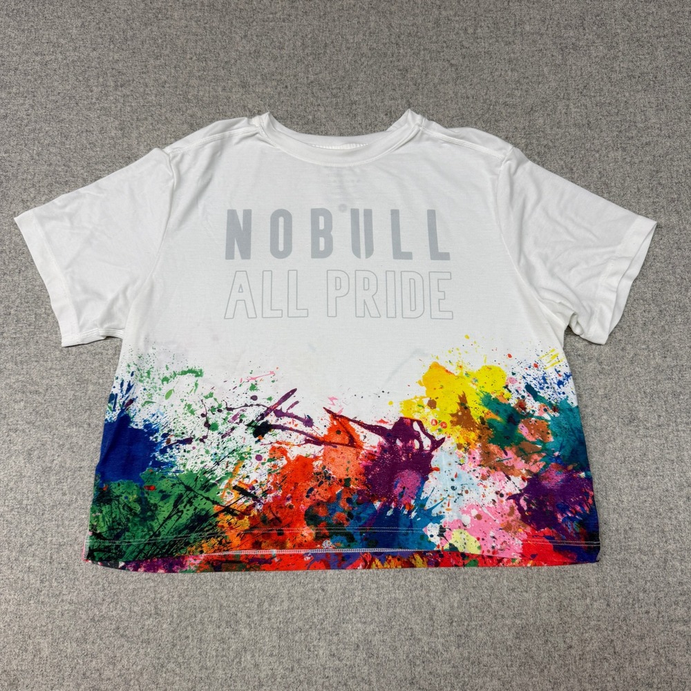 Nobull All Pride T-Shirt Size Large White Multicolor Paint Splatter Graphic Tee